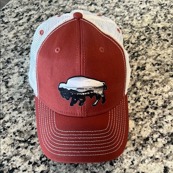 Other - Brown and White Trucker Hat with Buffalo Logo